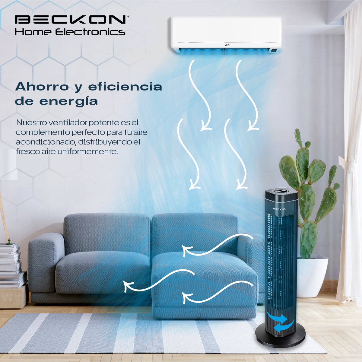 Ventilador De Torre bv-7 silencioso con oscilación 74cm de alto Beckon