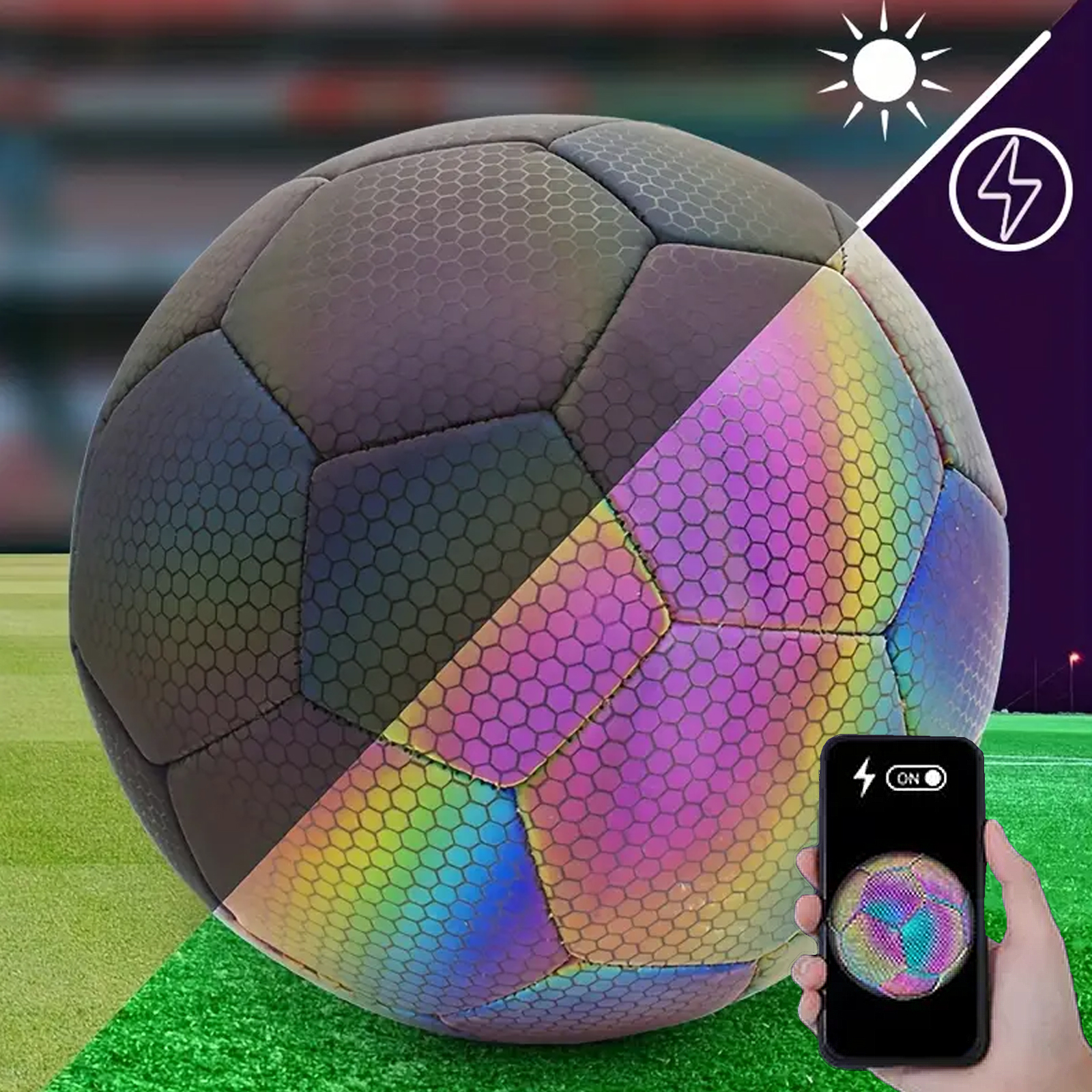 Balón de Fútbol Soccer Reflectante Luminoso Brillante Efecto Tornasol Multicolor No. 5
