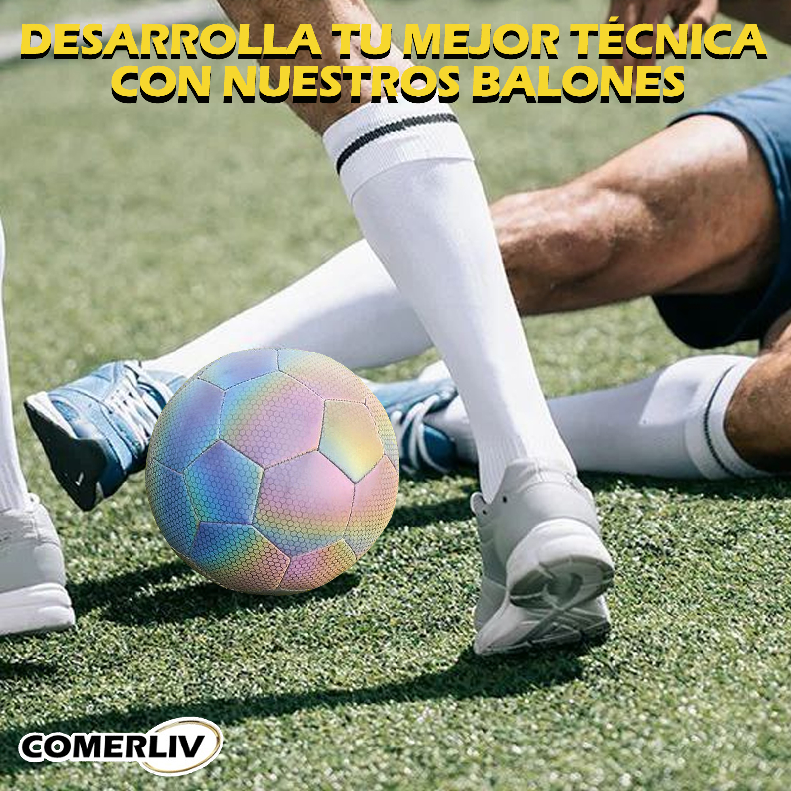 Balón de Fútbol Soccer Reflectante Luminoso Brillante Efecto Tornasol Multicolor No. 5