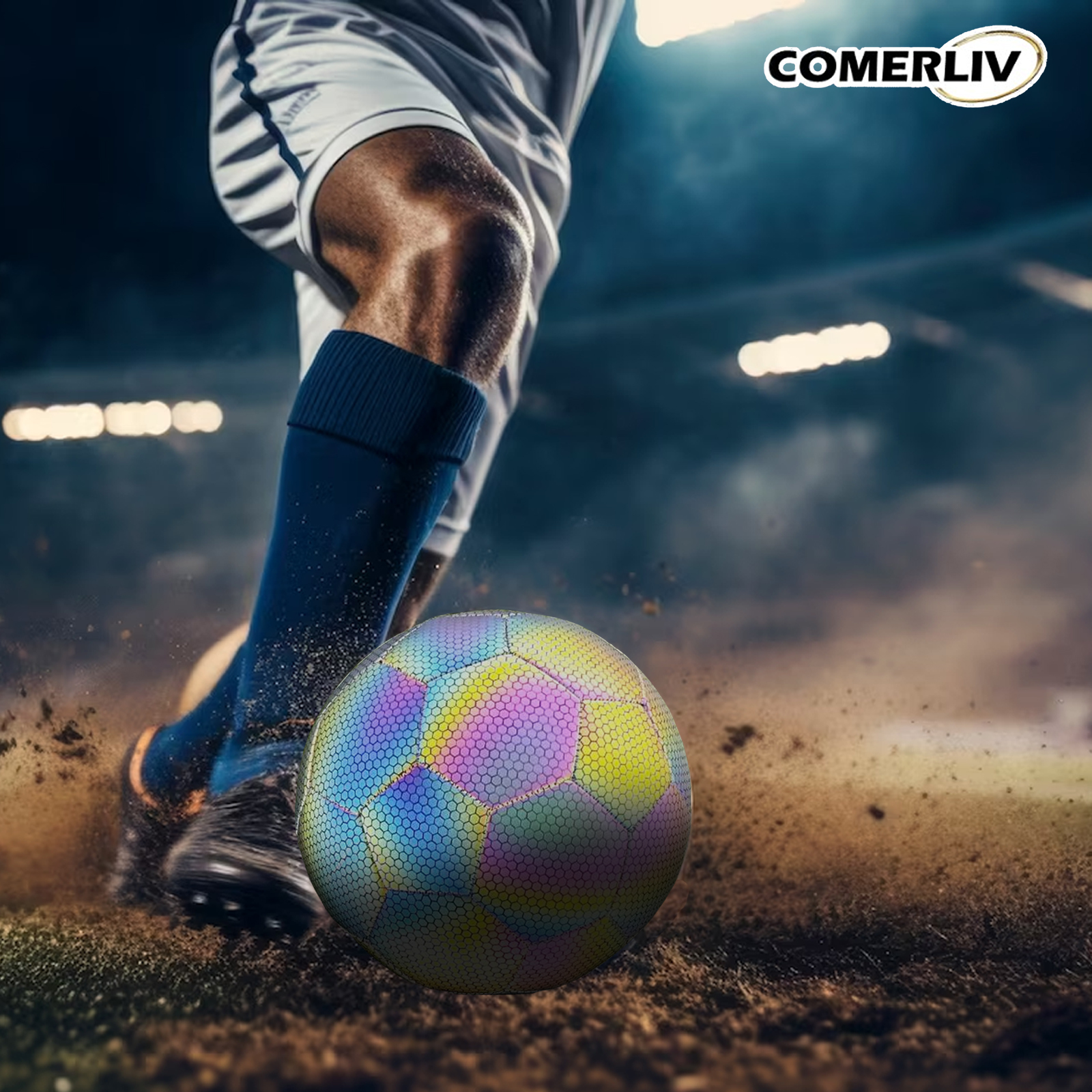 Balón de Fútbol Soccer Reflectante Luminoso Brillante Efecto Tornasol Multicolor No. 5