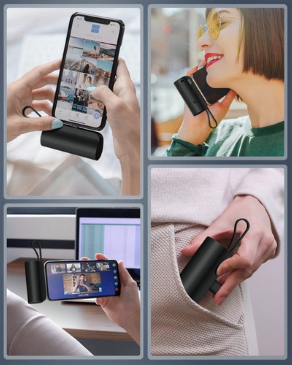 Power Bank Inalambrica 5000mah Ultra Mini Tipo C/ Lightning NEGRO