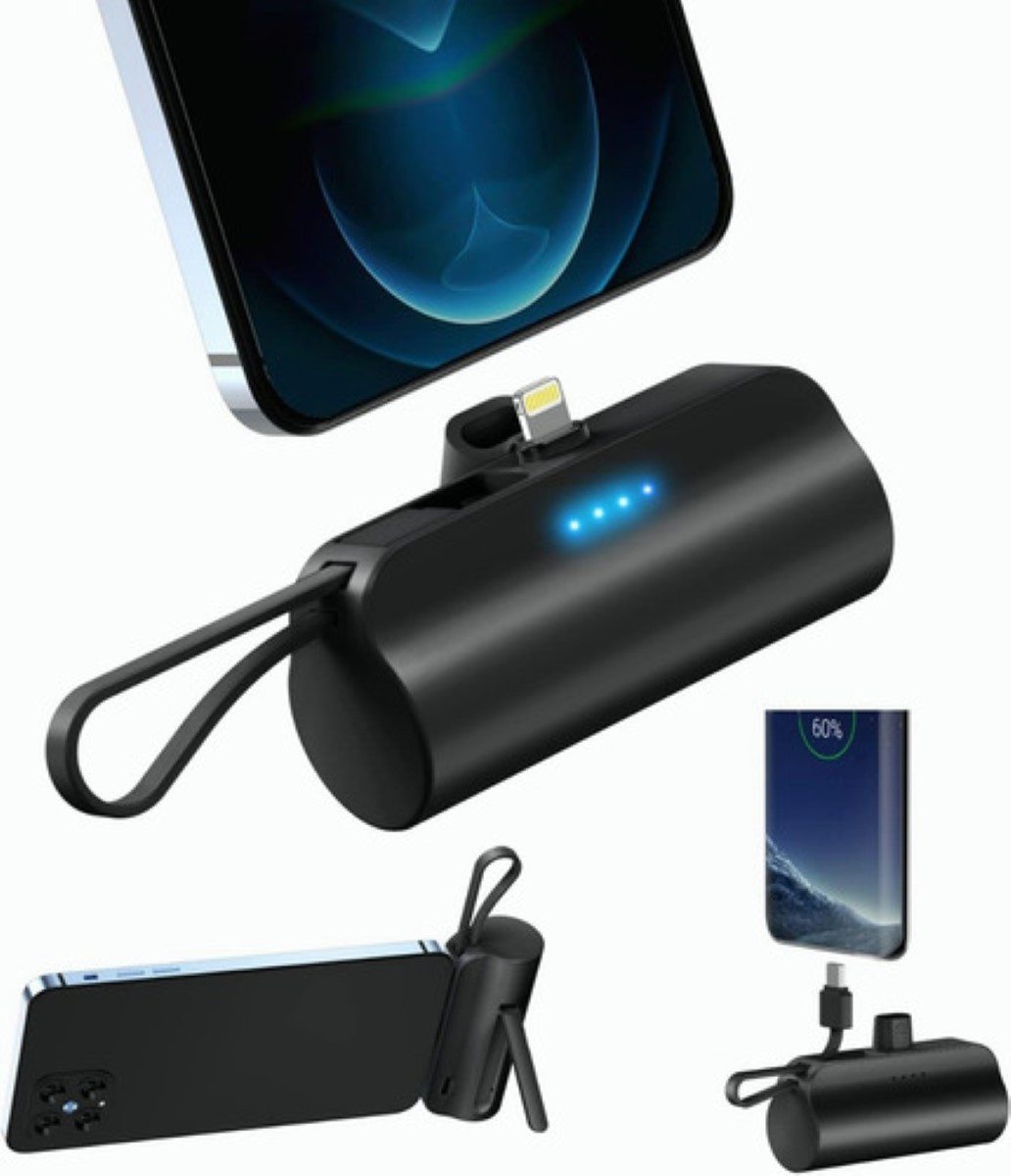 Power Bank Inalambrica 5000mah Ultra Mini Tipo C/ Lightning NEGRO