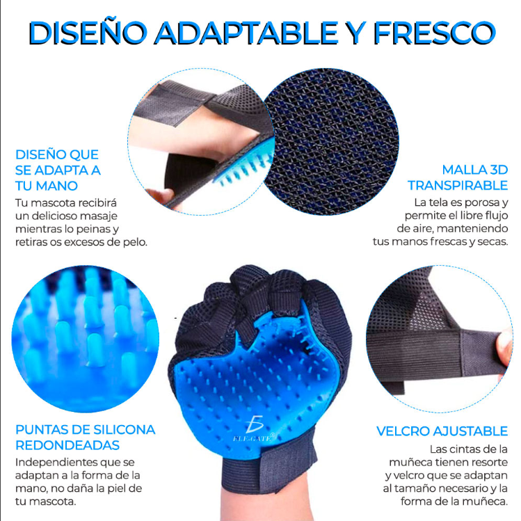 Guante Quita Pelos Cepilla Desenreda Para Perros Y Gatos.