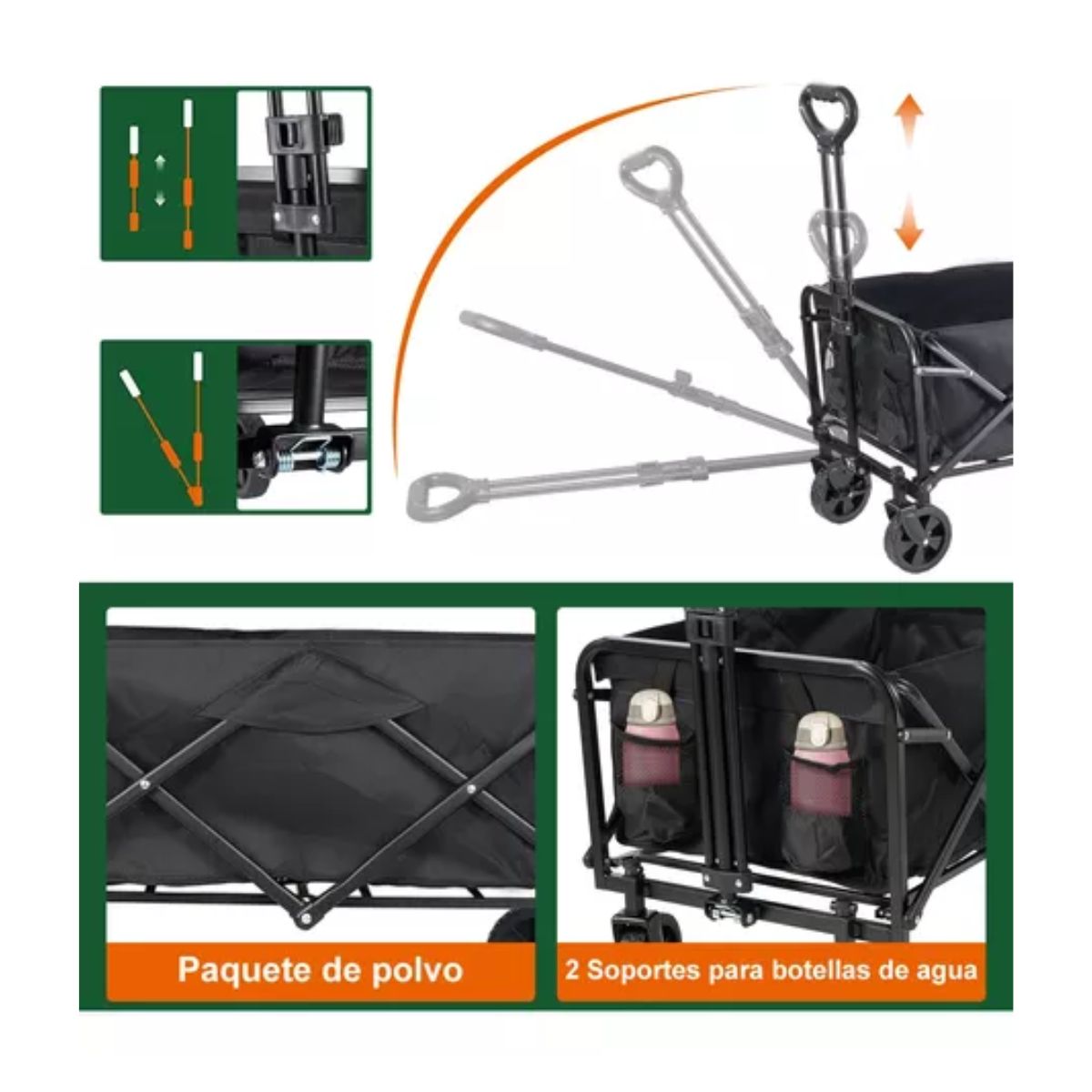 Carrito Vagón Plegable Multiusos Con Manija Para Acampar negro