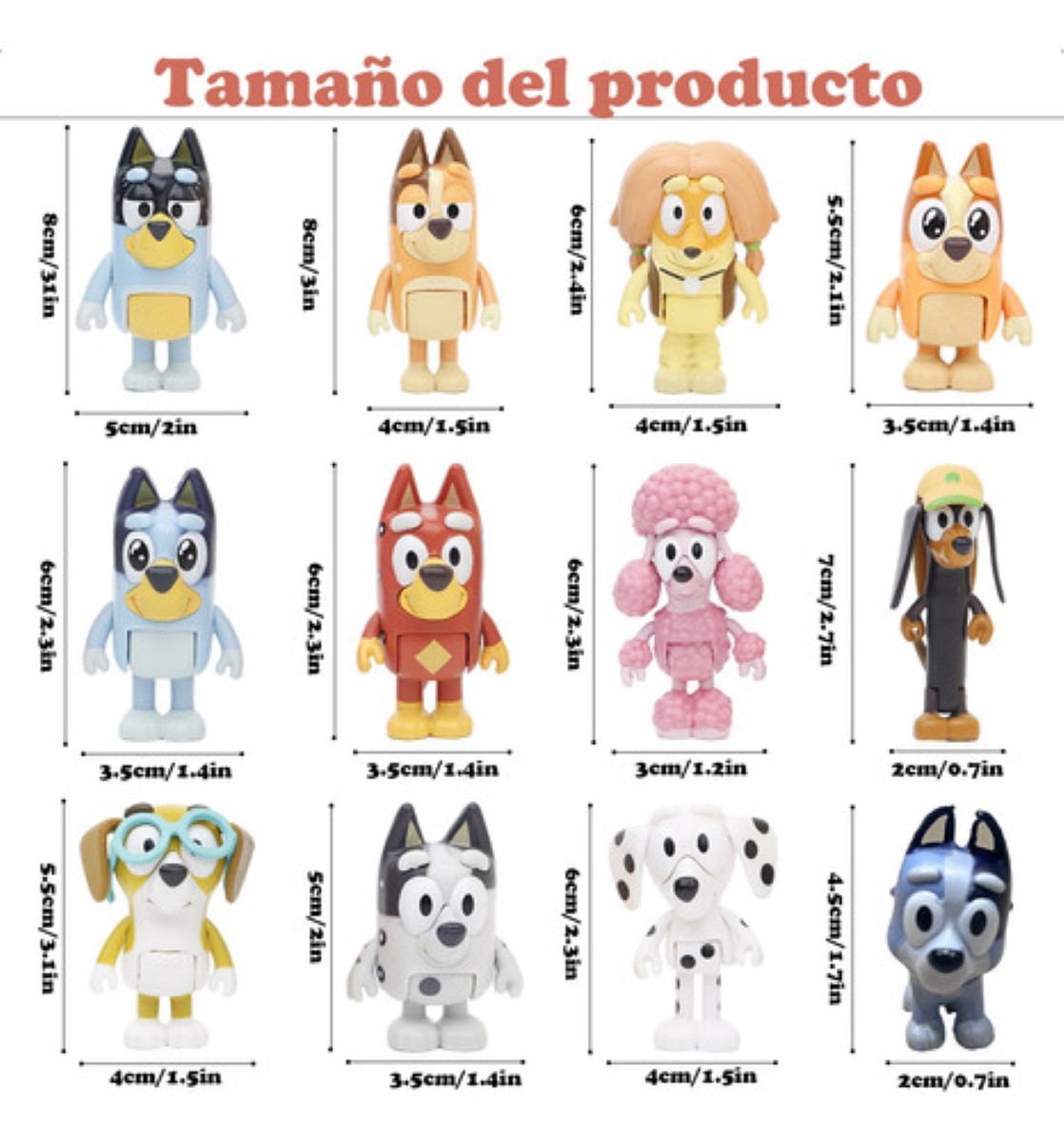 12pcs Bluey Familia Y Amigos Figura Modelo Juguete COLORES MIXTOS 