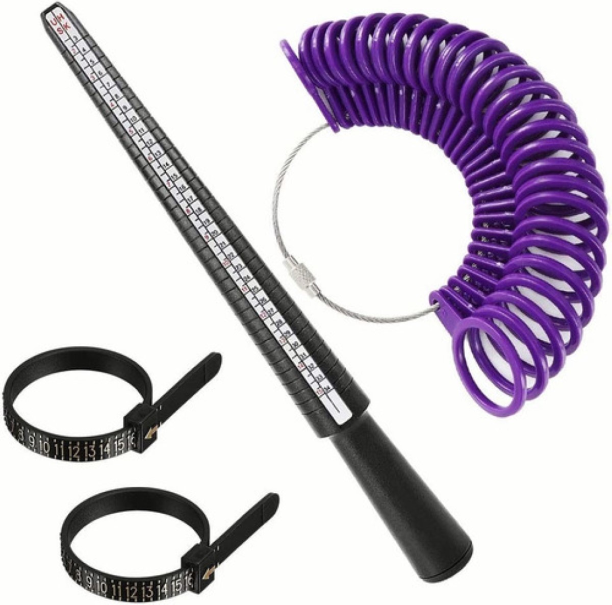 Juego De Medidor De Anillos Y Anillero De Plástico, 3 Piezas Púrpura