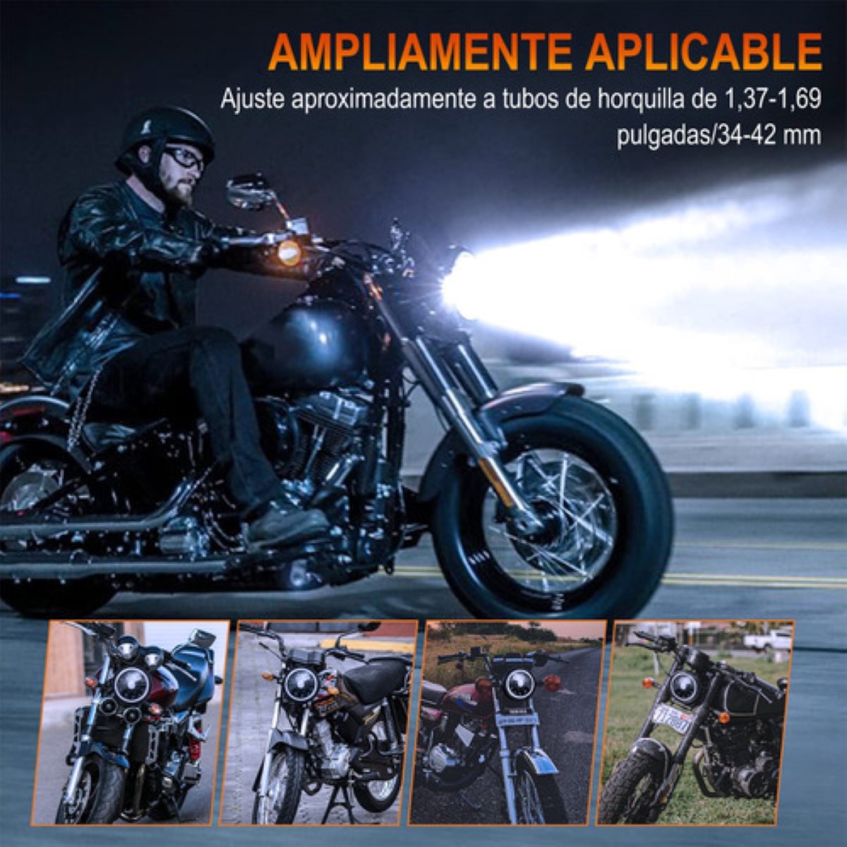 Faro Para Moto Universal De 7 Pulgadas+ Carcasa Y Soporte NEGRO