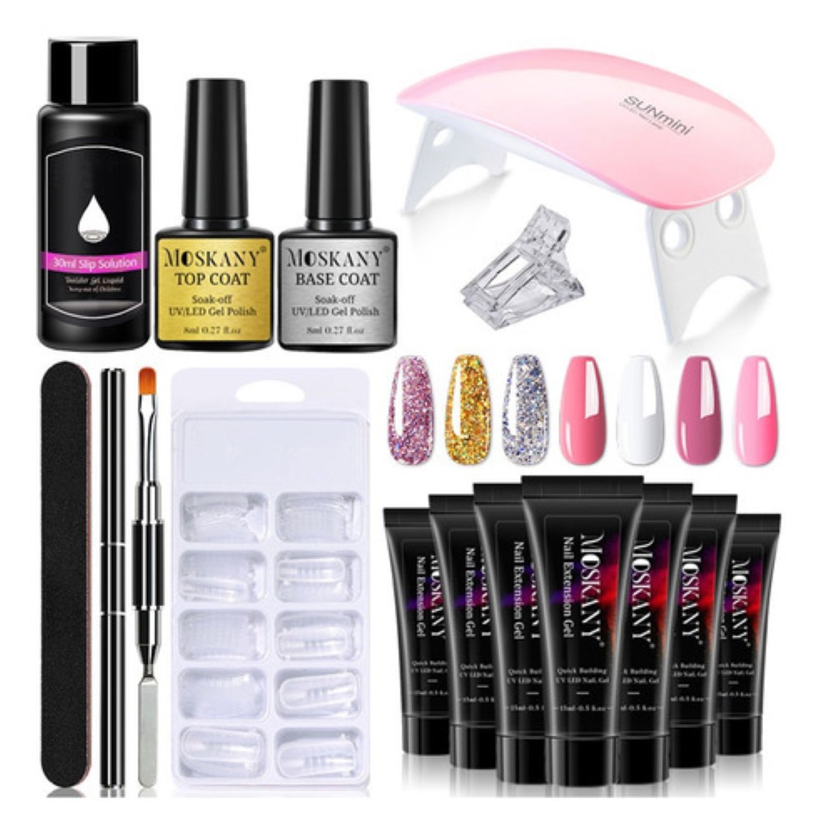 Kit Uñas De Polygel Acrílico 15 Pzas Poligel Con Lámpara