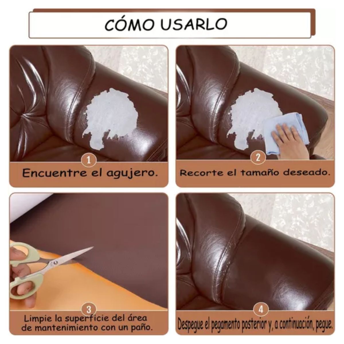 3 Pzs Parche Autoadhesivo Para Reparación De Vinilo O Cuero vino