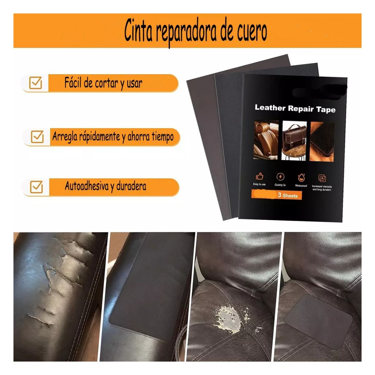 3 Pzs Parche Autoadhesivo Para Reparación De Vinilo O Cuero vino