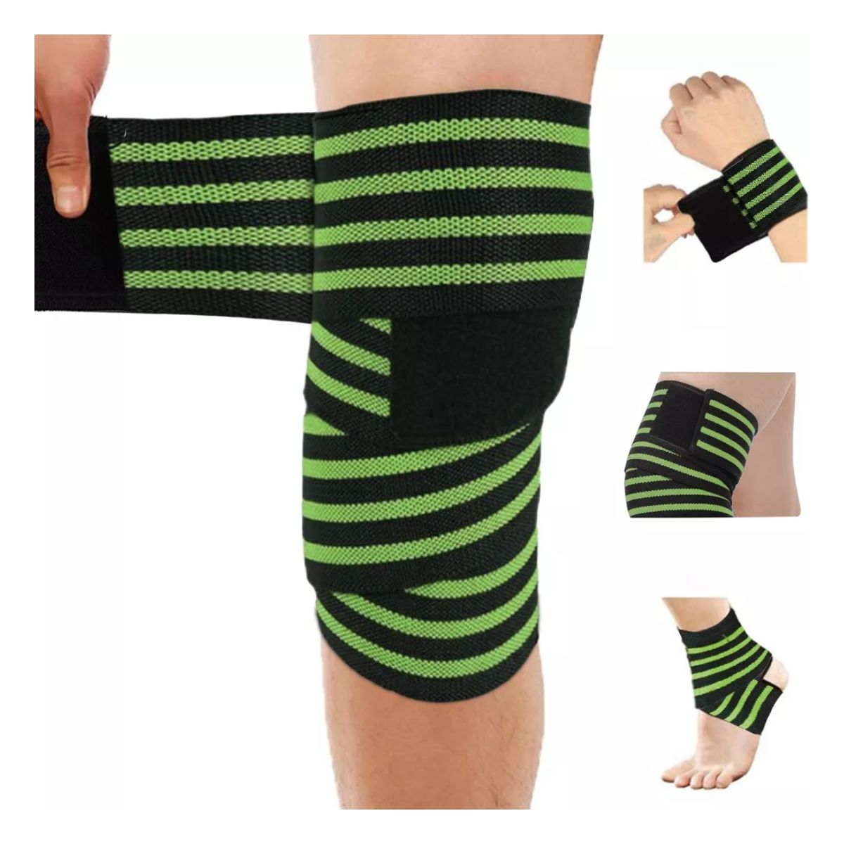 Rodillera Elastica Vendas 1 Par Bandas Deportiva Rodilla Gym verde/negro