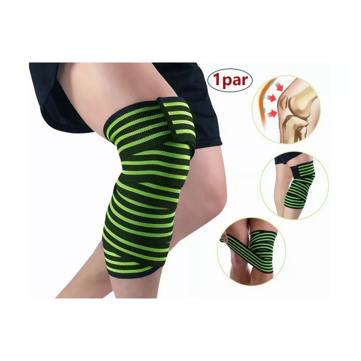 Rodillera Elastica Vendas 1 Par Bandas Deportiva Rodilla Gym verde/negro