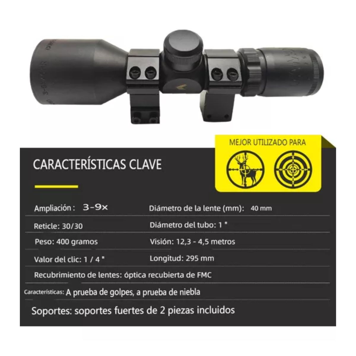 Gamo Mira Telescópica 3-9x40 Óptico Compacto Con Anillo 11mm negro