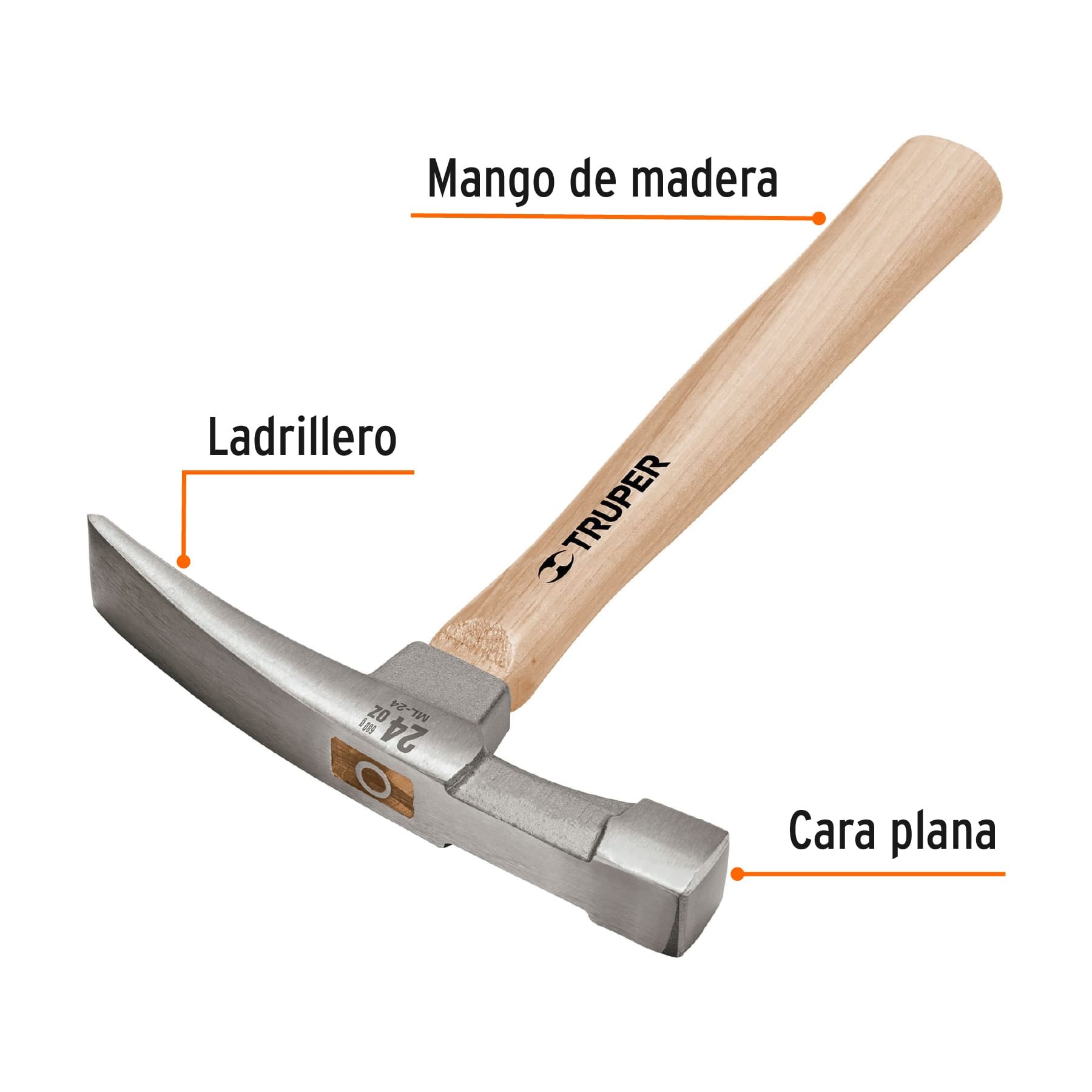 MARTILLO 24 OZ LADRILLERO, MANGO 12", TRUPER 16861
