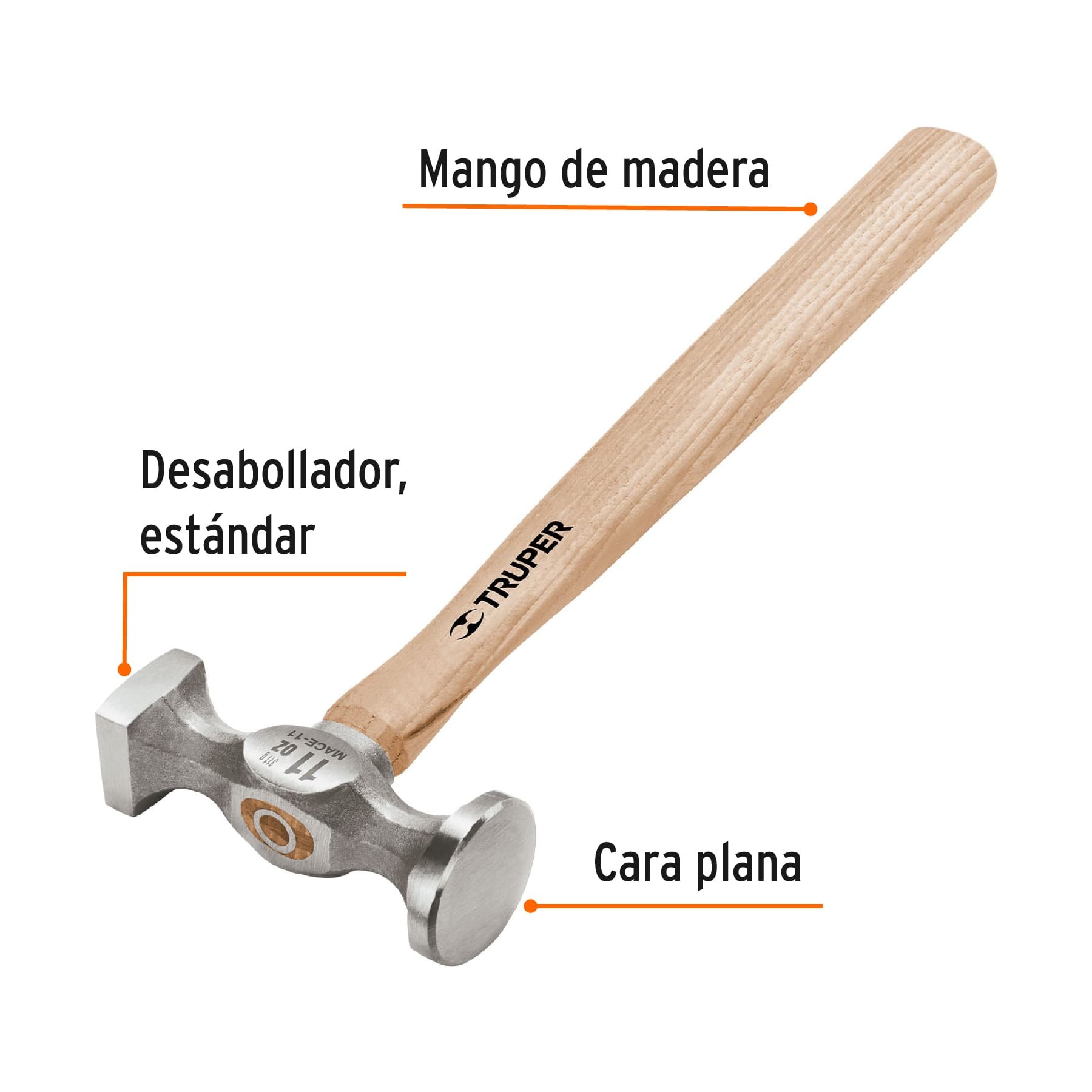 MARTILLO DESABOLLADOR 11 OZ ESTÁNDAR, MANGO 12", TRUPER 16864