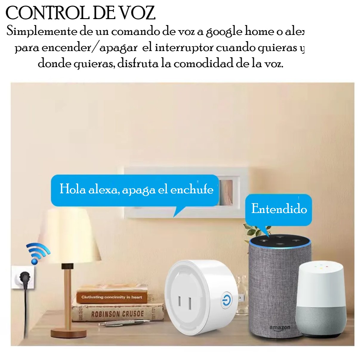Contacto enchufe inteligente WiFi control remoto voz temporizador aplicación Alexa Google