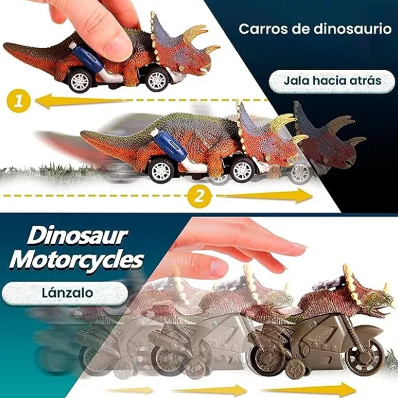 Juguetes De Dinosaurio 6 Carritos Coches Pull-back Tracción