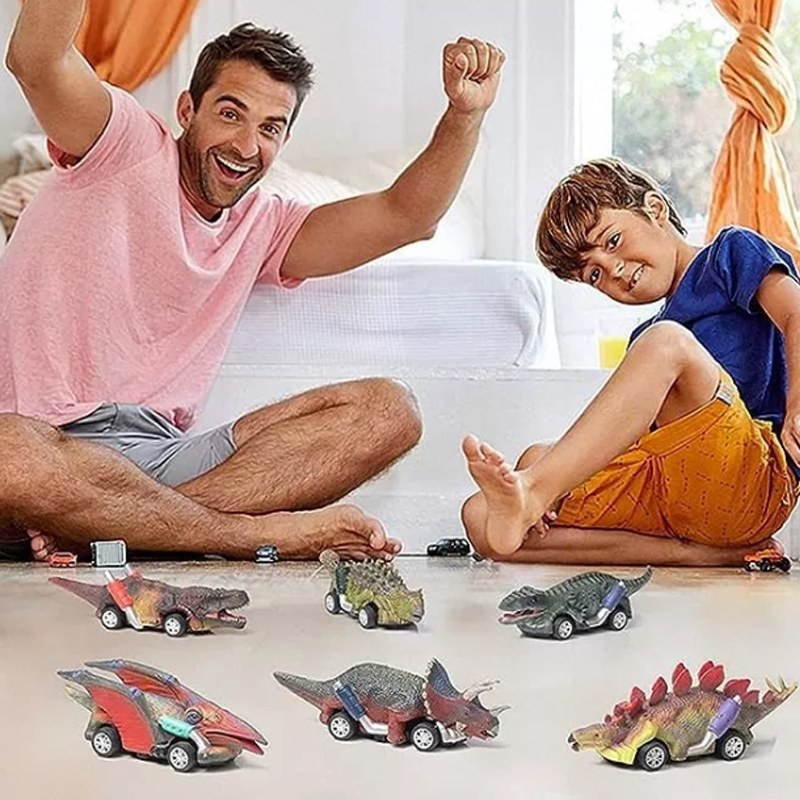 Juguetes De Dinosaurio 6 Carritos Coches Pull-back Tracción