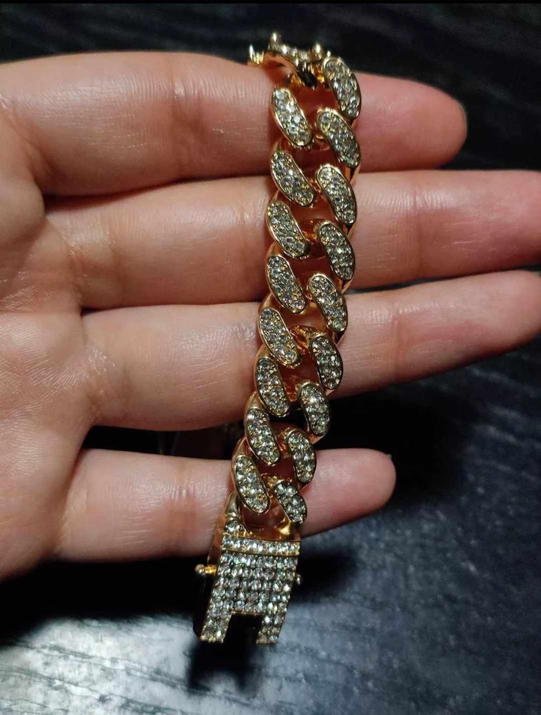 Pulsera/esclava San Judas Tadeo, oro laminado 18 kilates, cadena cubana