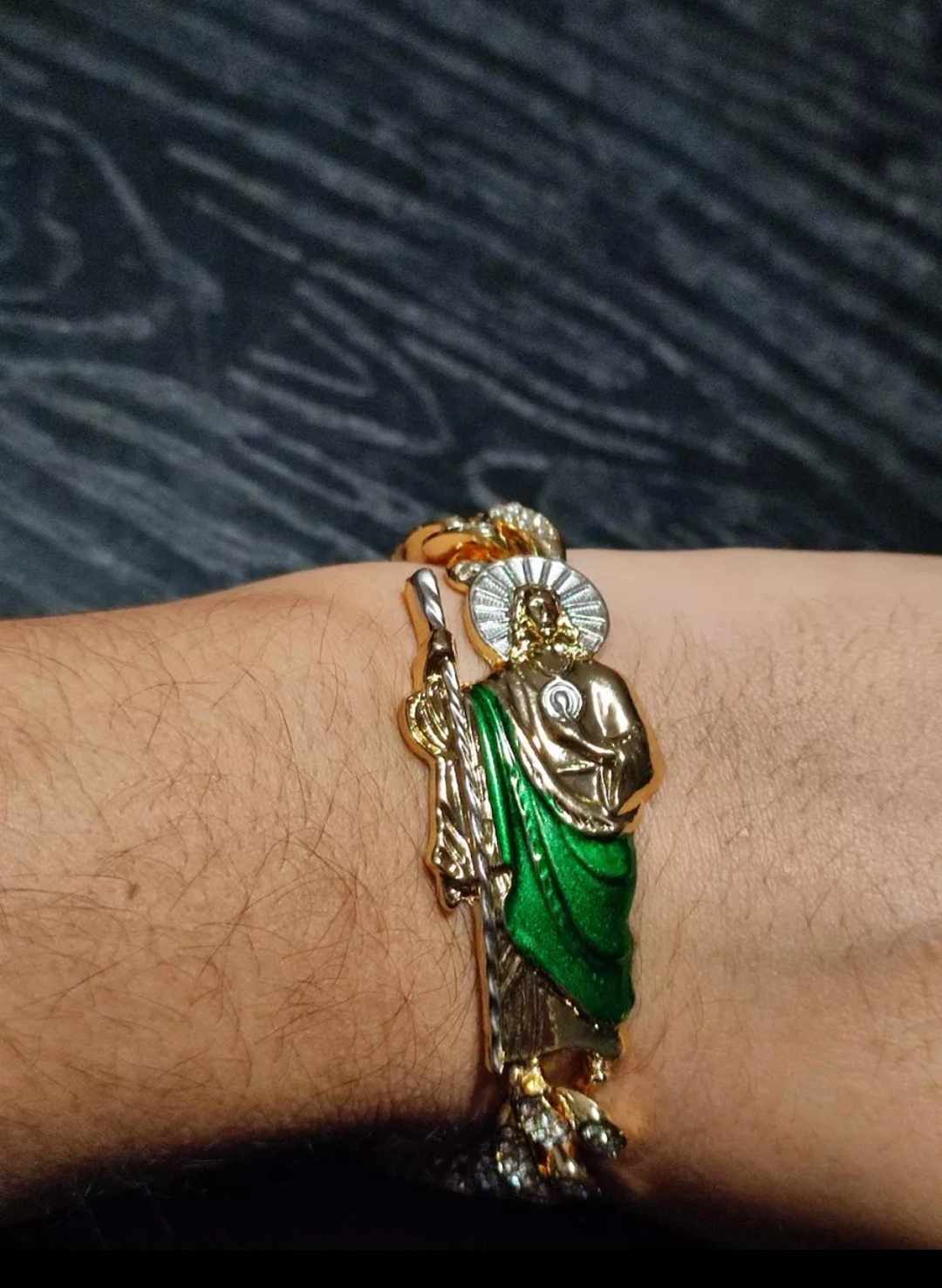 Pulsera/esclava San Judas Tadeo, oro laminado 18 kilates, cadena cubana