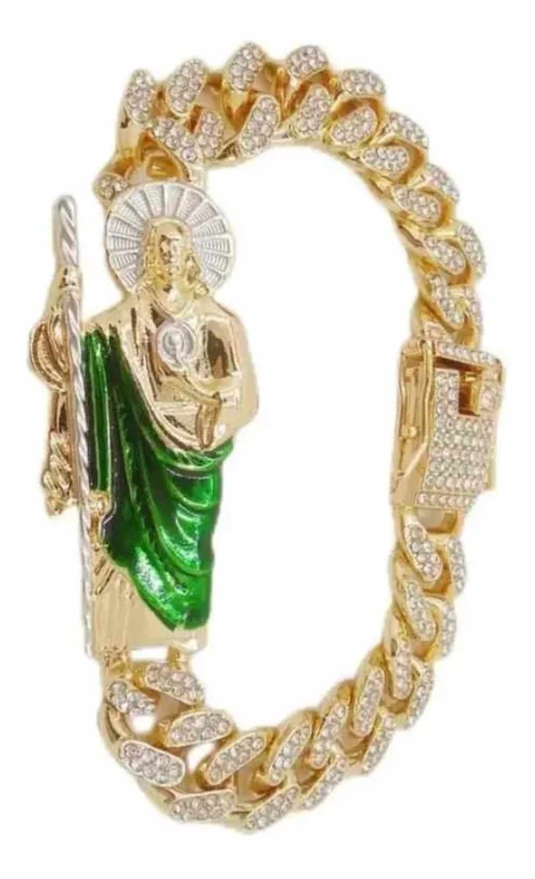 Pulsera/esclava San Judas Tadeo, oro laminado 18 kilates, cadena cubana