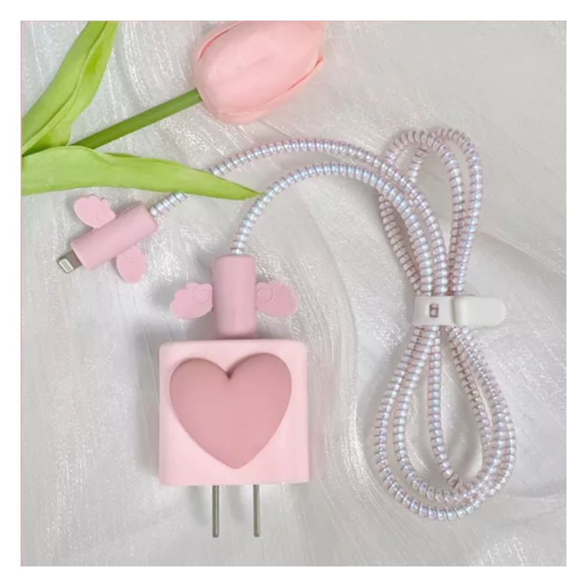 Funda Protector De Cable Para iPhone Cargador Adaptador GRIS/ROSA