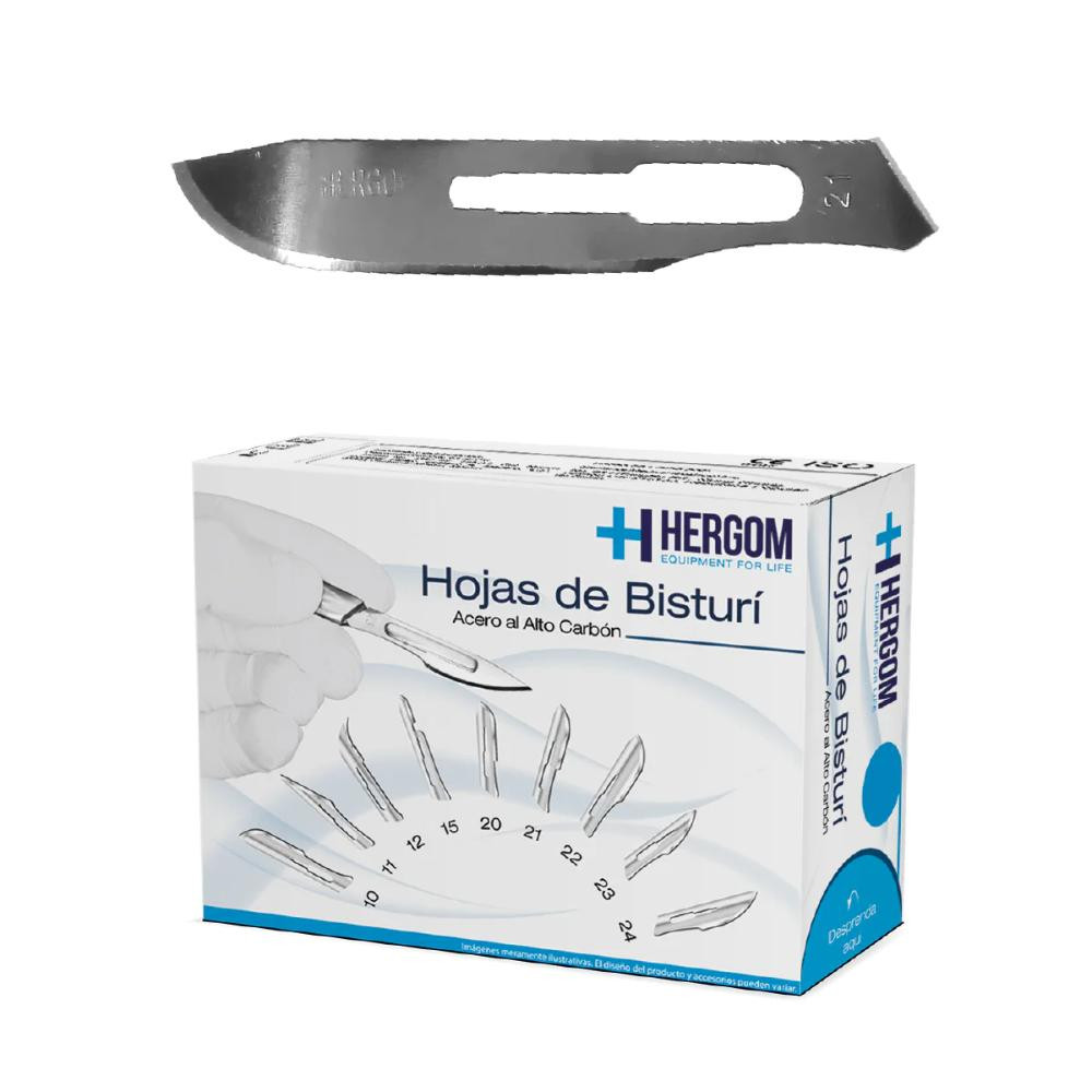 Hojas P/ Bisturí No. 21 Alto Carbón 100 Piezas Hergom