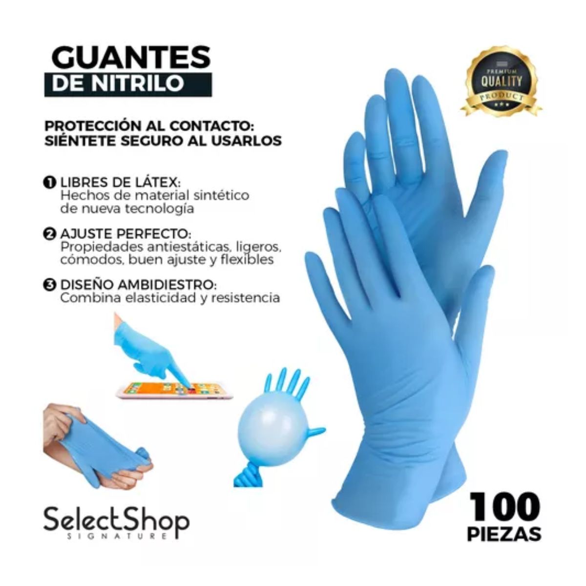 Guante Synamax Vinil Nitrilo Libre De Latex L / Azul