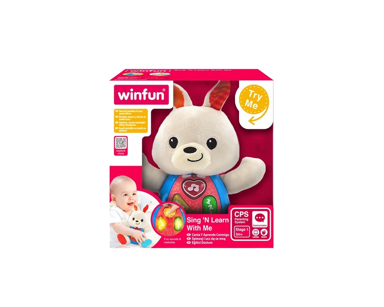 WINFUN PELUCHE PARA BEBÉS CON LUCES Y SONIDOS CONEJO