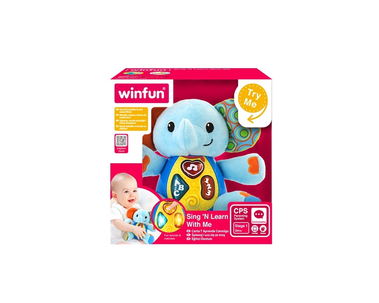 WINFUN PELUCHE PARA BEBÉS CON LUCES Y SONIDOS ELEFANTE