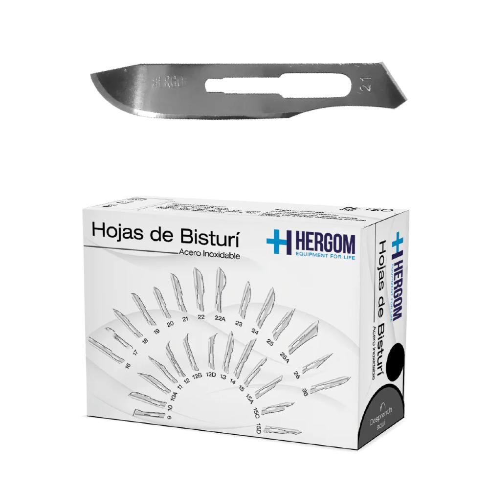 Hojas P/ Bisturí No. 21 Acero Inoxidable 100 Piezas Hergom