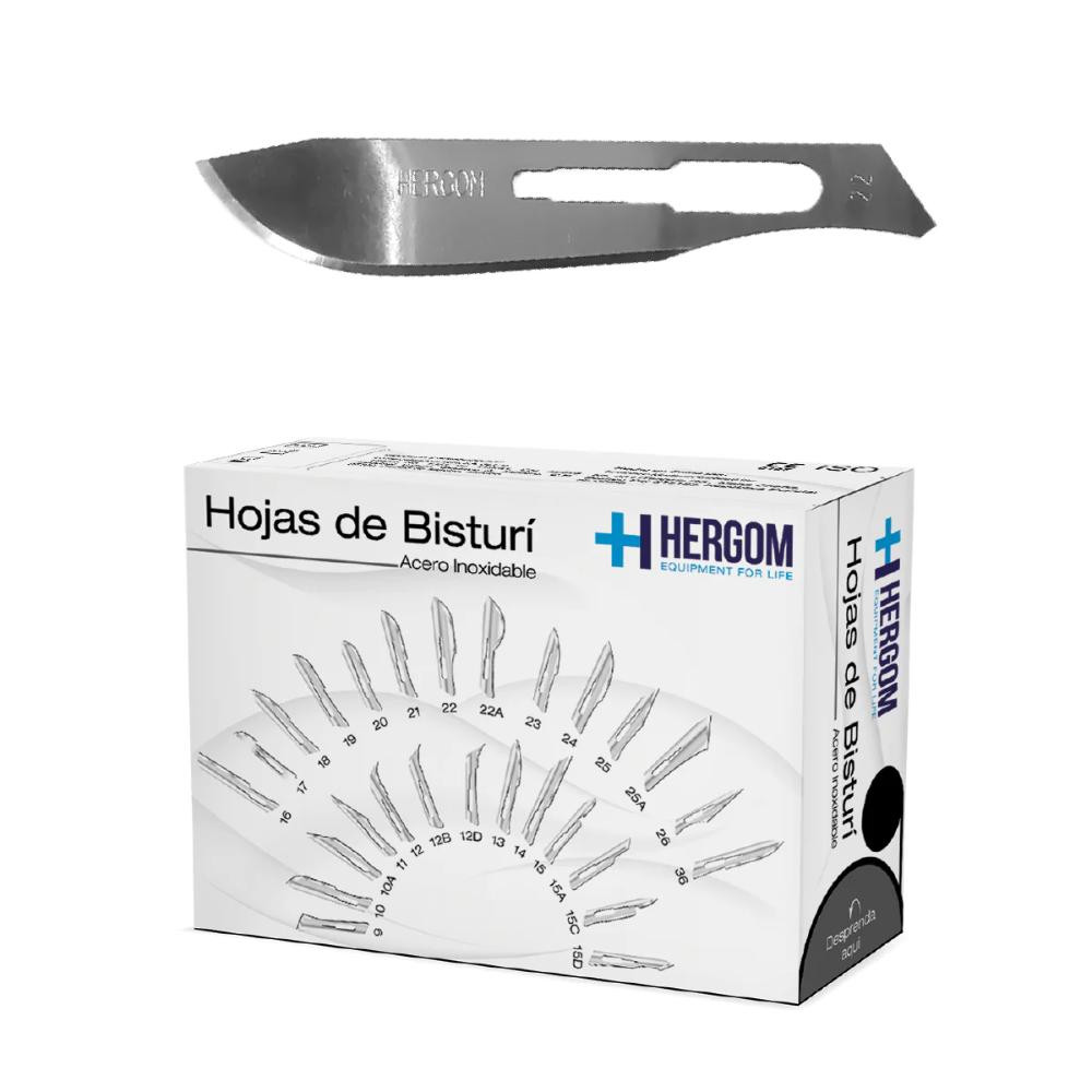 Hojas P/ Bisturí No. 22 Acero Inoxidable 100 Piezas Hergom