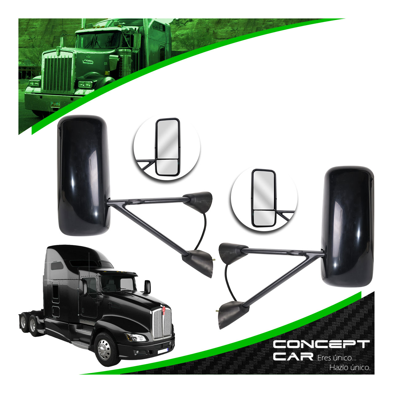 Espejo Lateral Kenworth T660 T600 T800 T370 Negro Electrico