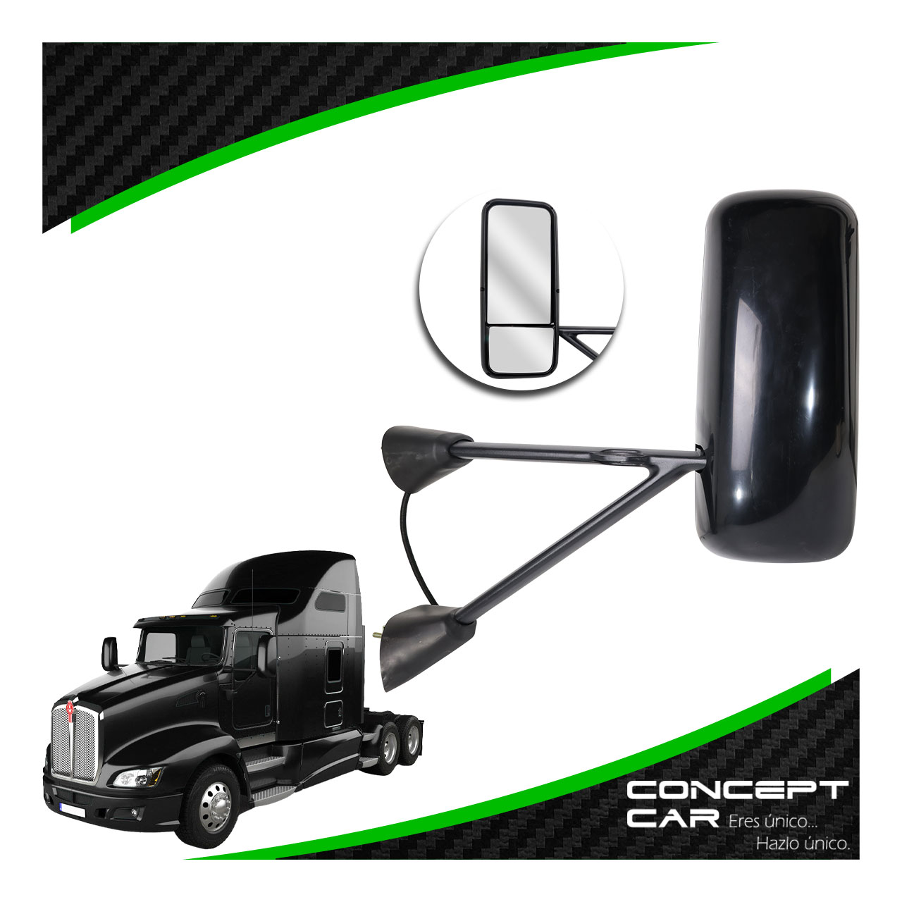 Espejo Lateral Kenworth T660 T600 T800 T370 Negro Electrico