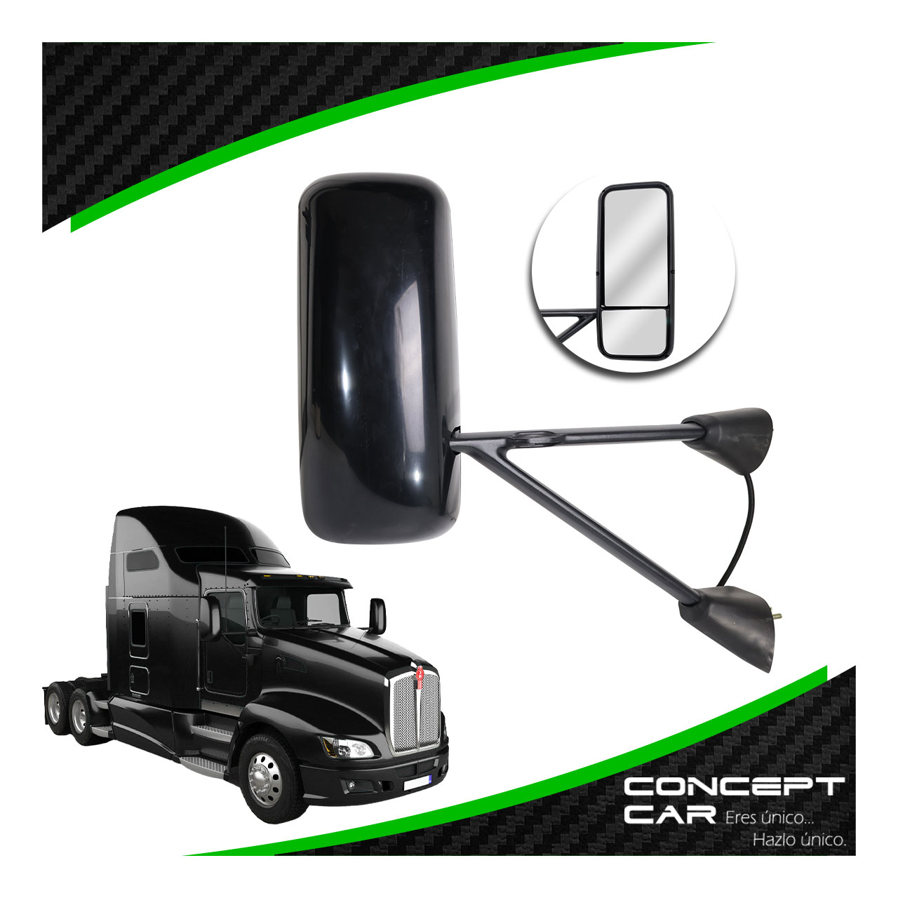 Espejo Lateral Kenworth T660 T600 T800 T370 Negro Electrico