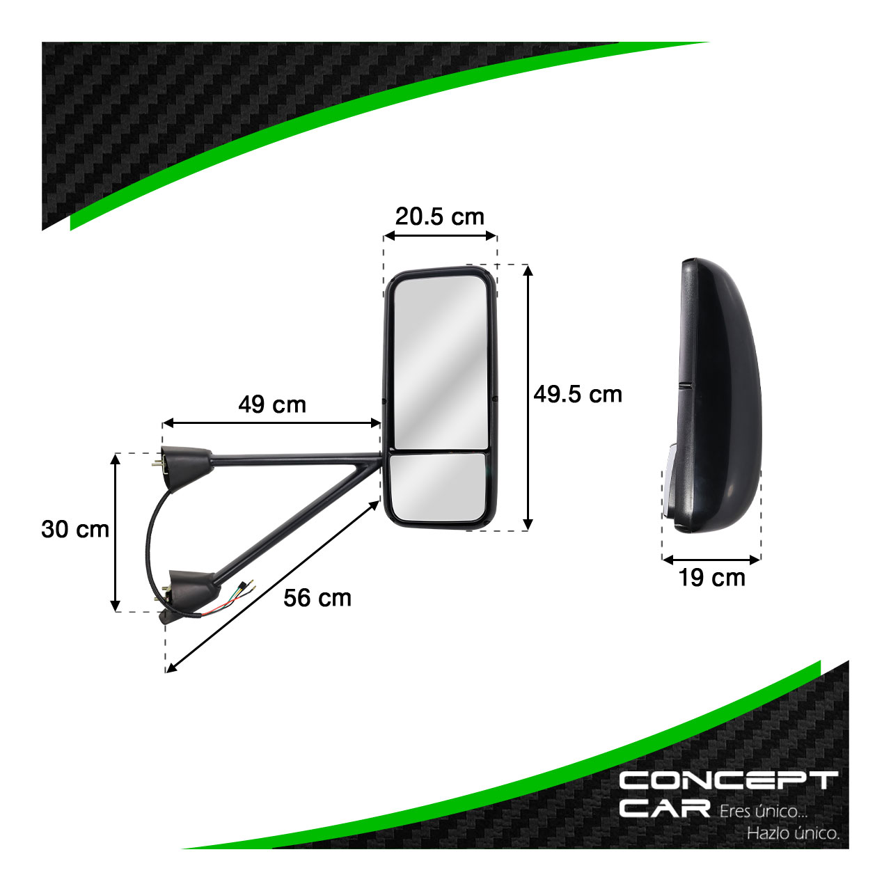 Par Espejo Lateral Kenworth T660 T600 T800 T370 Negro Electrico