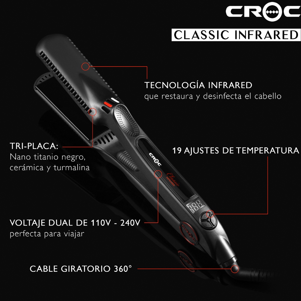 Alaciadora CROC Classic Infared, placa de Nano Titanio negro