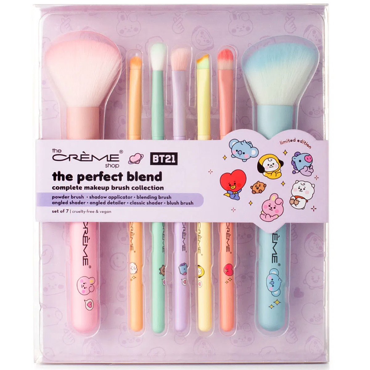 Set de 7 Brochas Suaves Bt21 Bts Edición Limitada Multicolor.