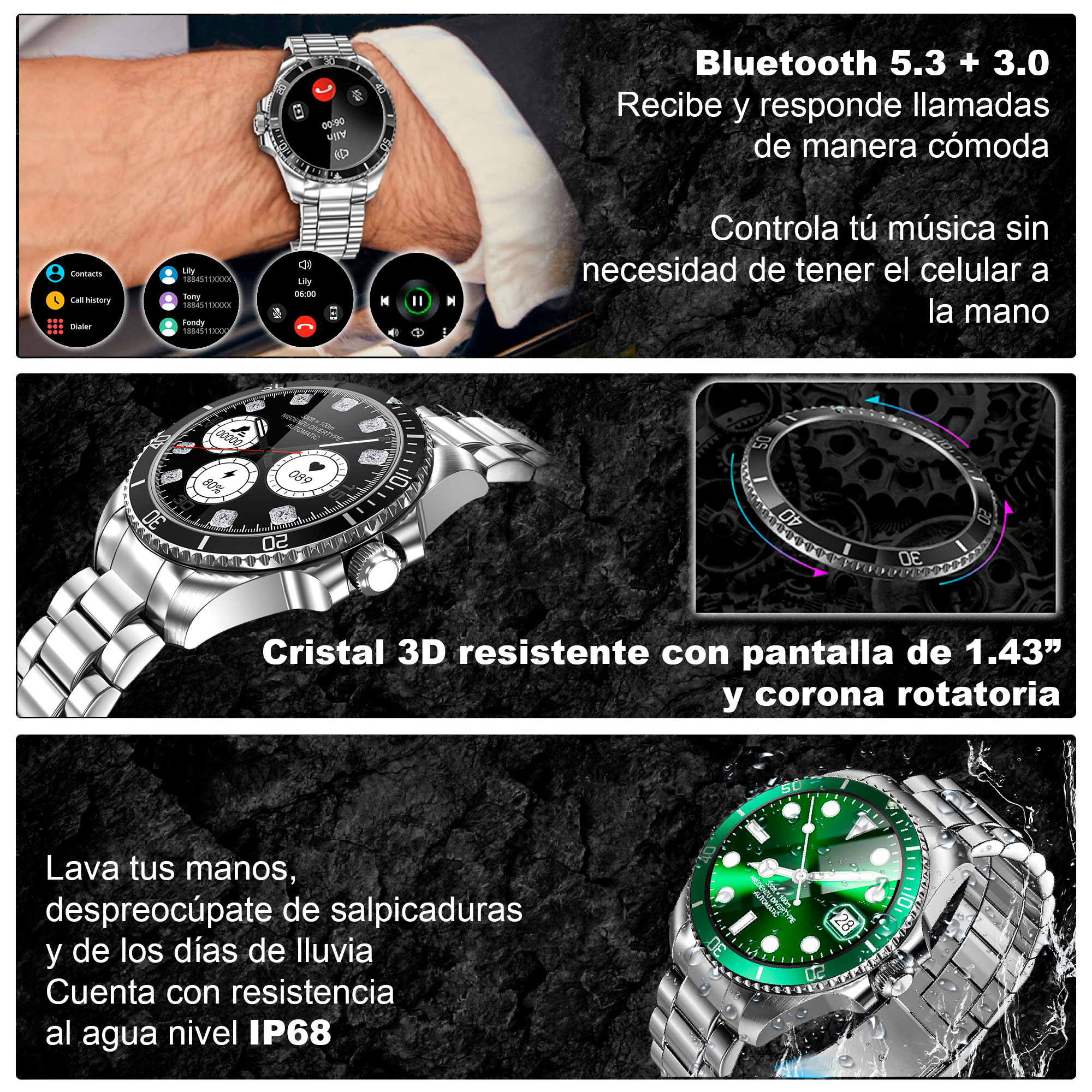 Reloj Smartwatch VAK C1 ACERO SUBMARINE NFC CRISTAL 3D