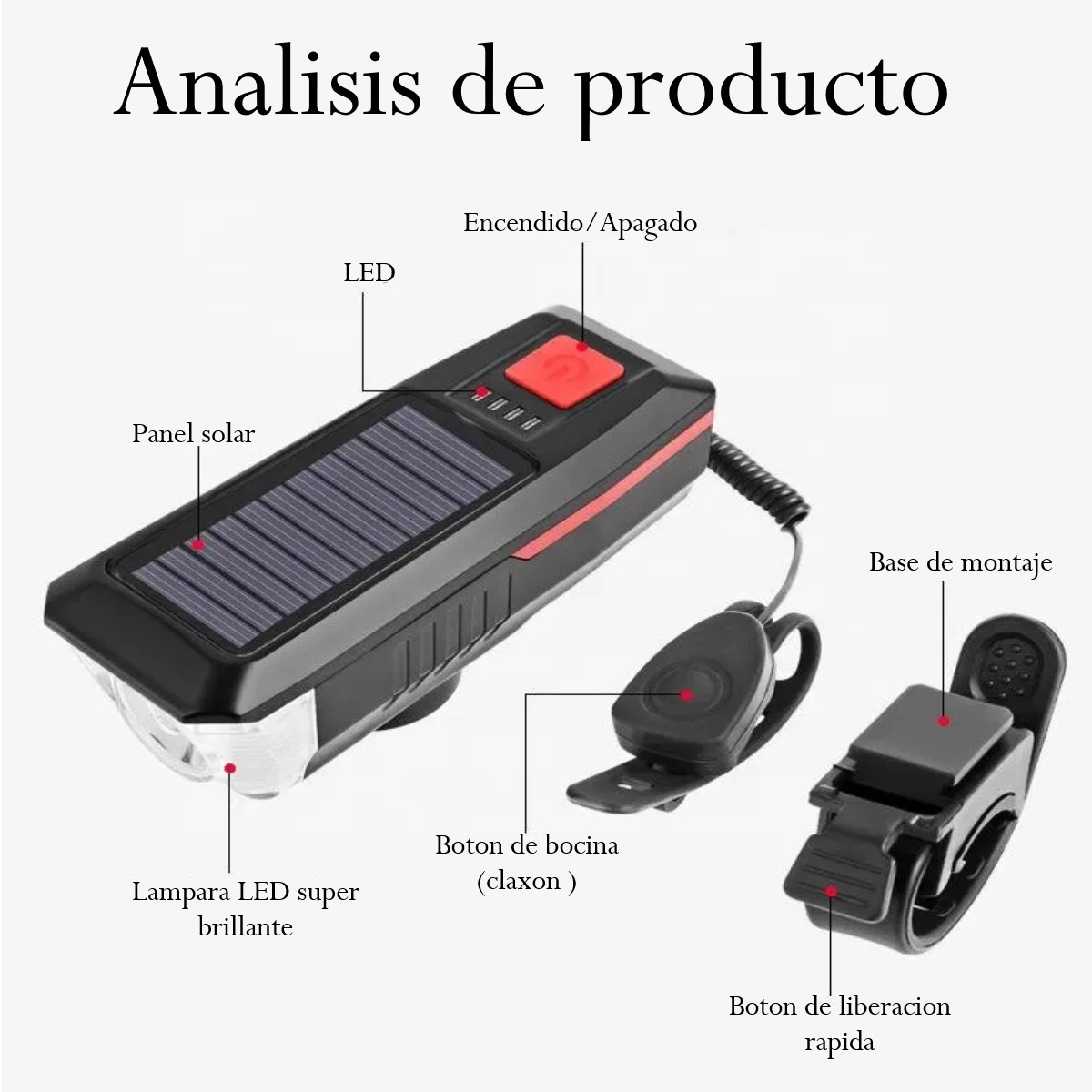 Lampara con bocina solar Luz Solar bicicleta montaña carretera linterna Powerbank recargable USB