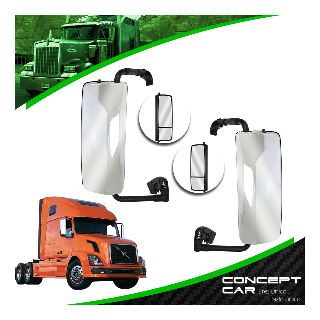 Par Espejo Lateral Volvo Vnl 3era Y 4ta Generacion Cromo Electrico