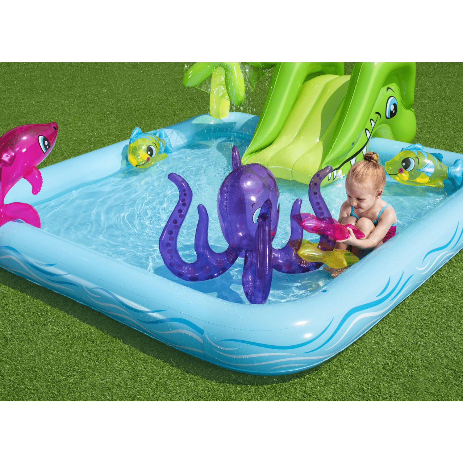 Alberca Inflable Resbaladilla Juego Acuatico Delfn Bestway 2.39 m Alberca Infantil Tobogan