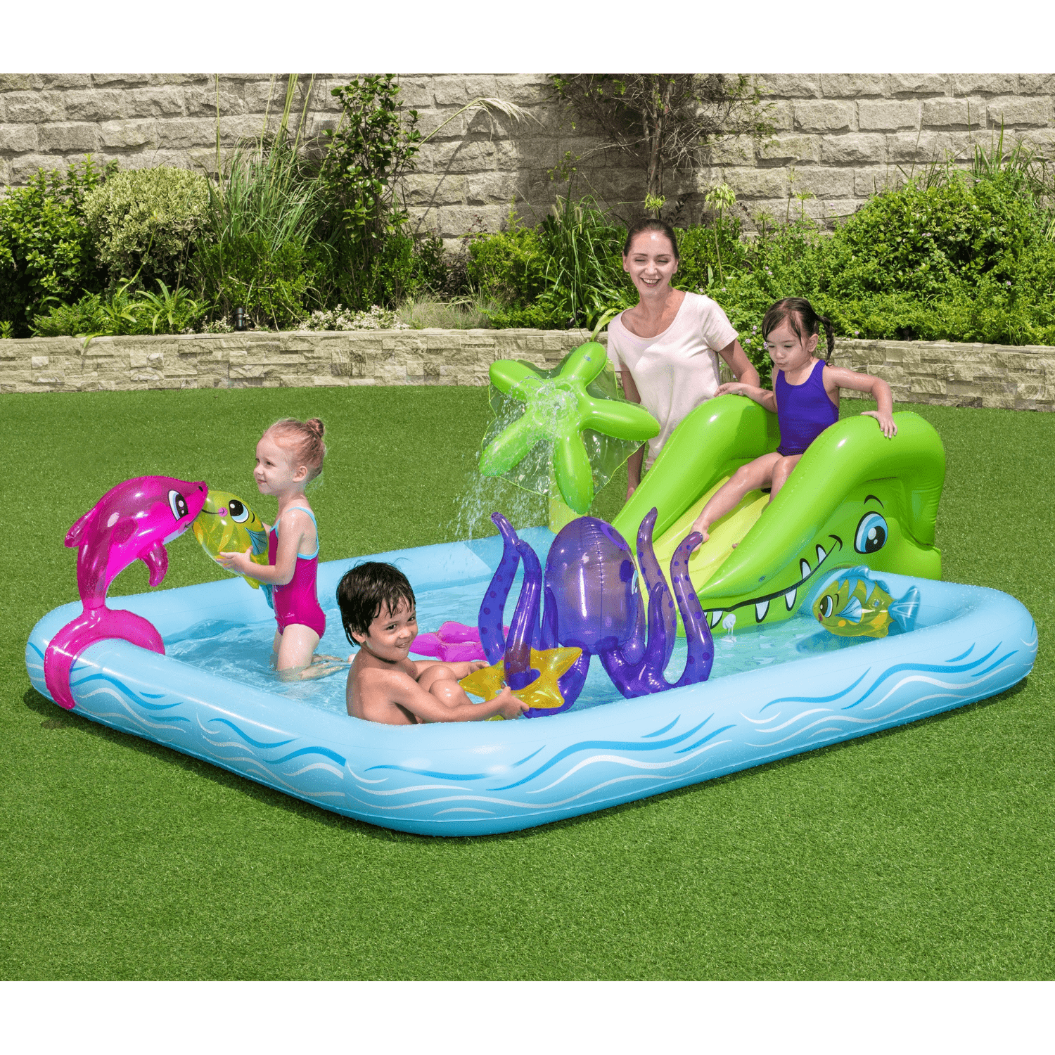 Alberca Inflable Resbaladilla Juego Acuatico Delfn Bestway 2.39 m Alberca Infantil Tobogan