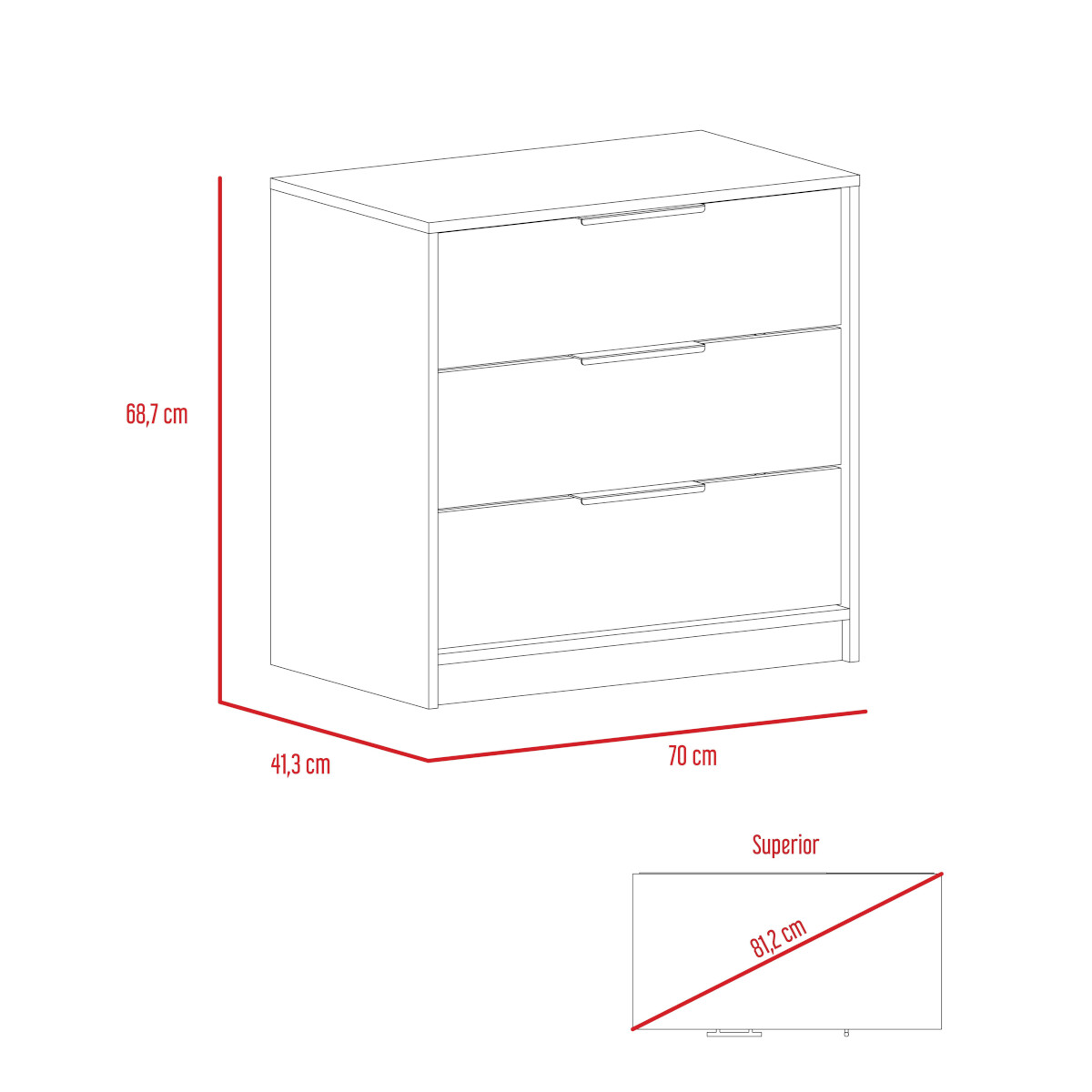 COMODA ARMABLE 3 CAJONES MODELO KAIA  COLOR MIEL CON BLANCO