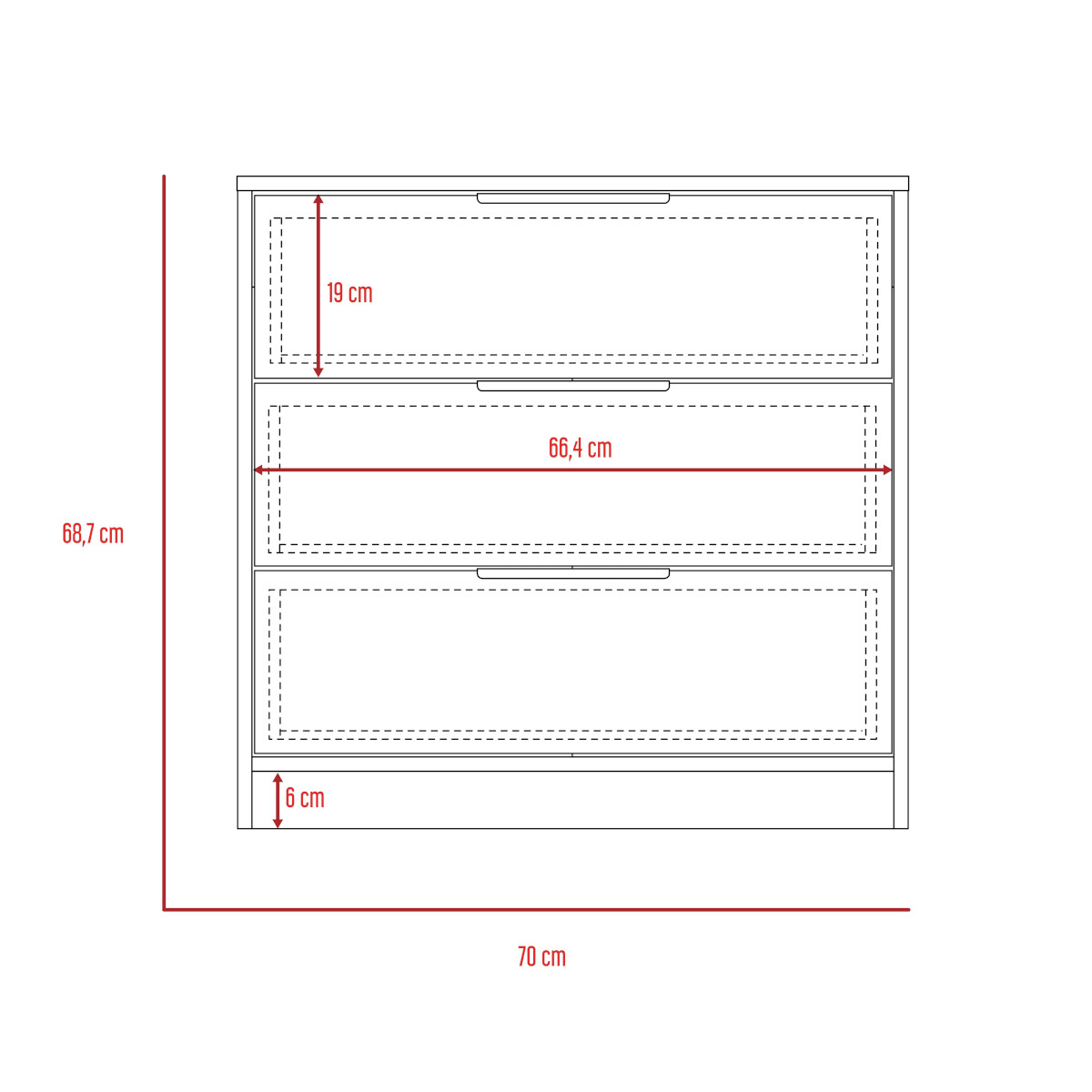 COMODA ARMABLE 3 CAJONES MODELO KAIA  COLOR MIEL CON BLANCO