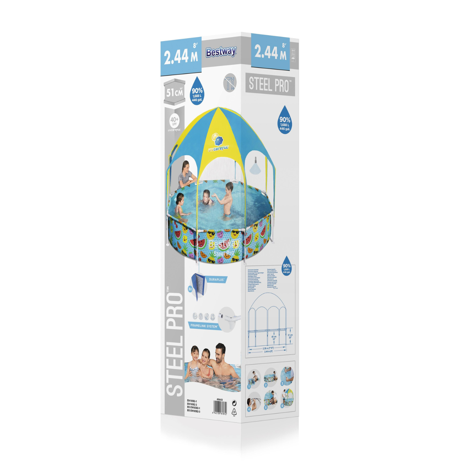 Alberca Rigida Redonda Con Toldo Capacidad 1,688L Naranja