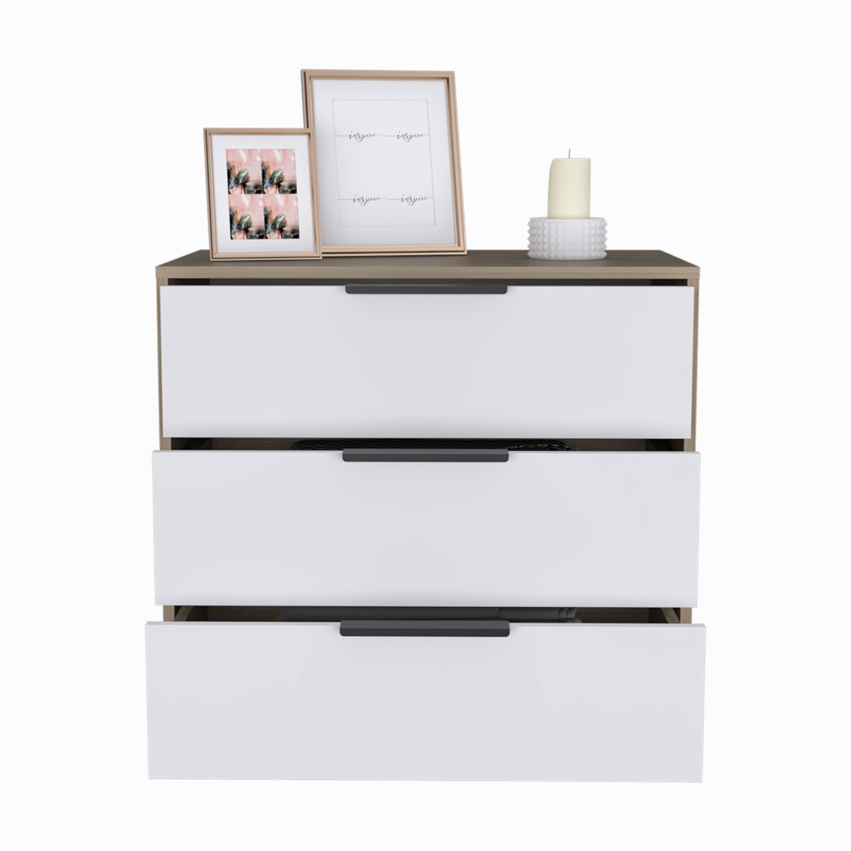 COMODA ARMABLE 3 CAJONES MODELO KAIA COLOR ROVERE BLANCO