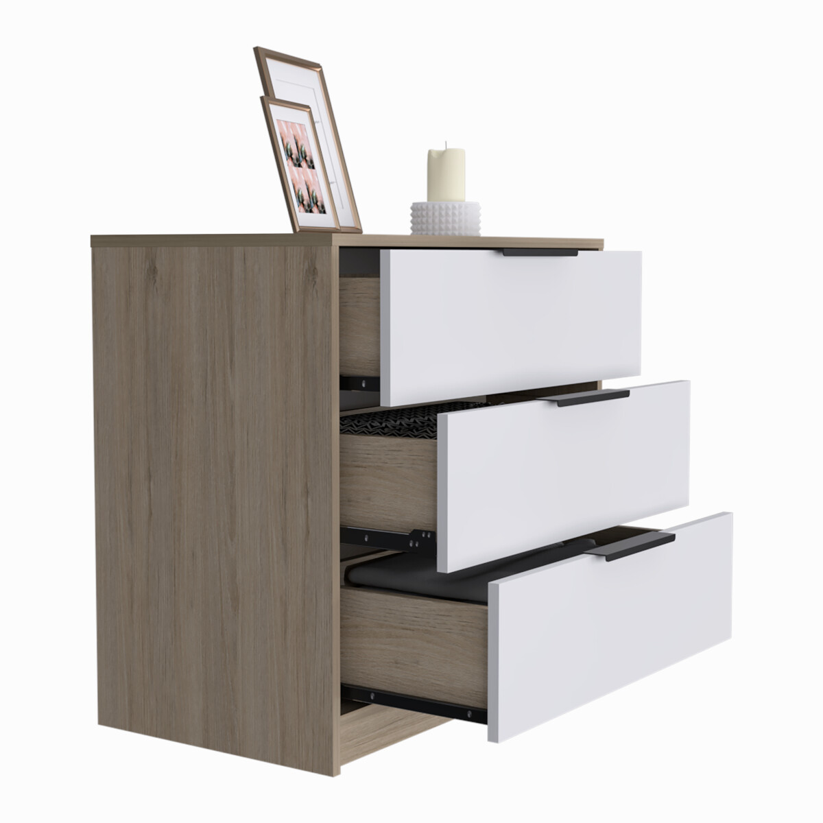 COMODA ARMABLE 3 CAJONES MODELO KAIA COLOR ROVERE BLANCO