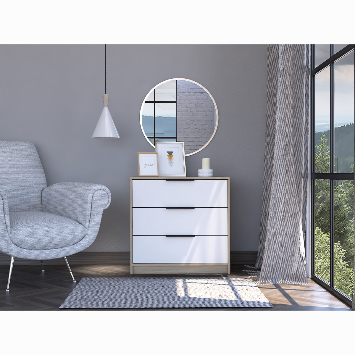 COMODA ARMABLE 3 CAJONES MODELO KAIA COLOR ROVERE BLANCO