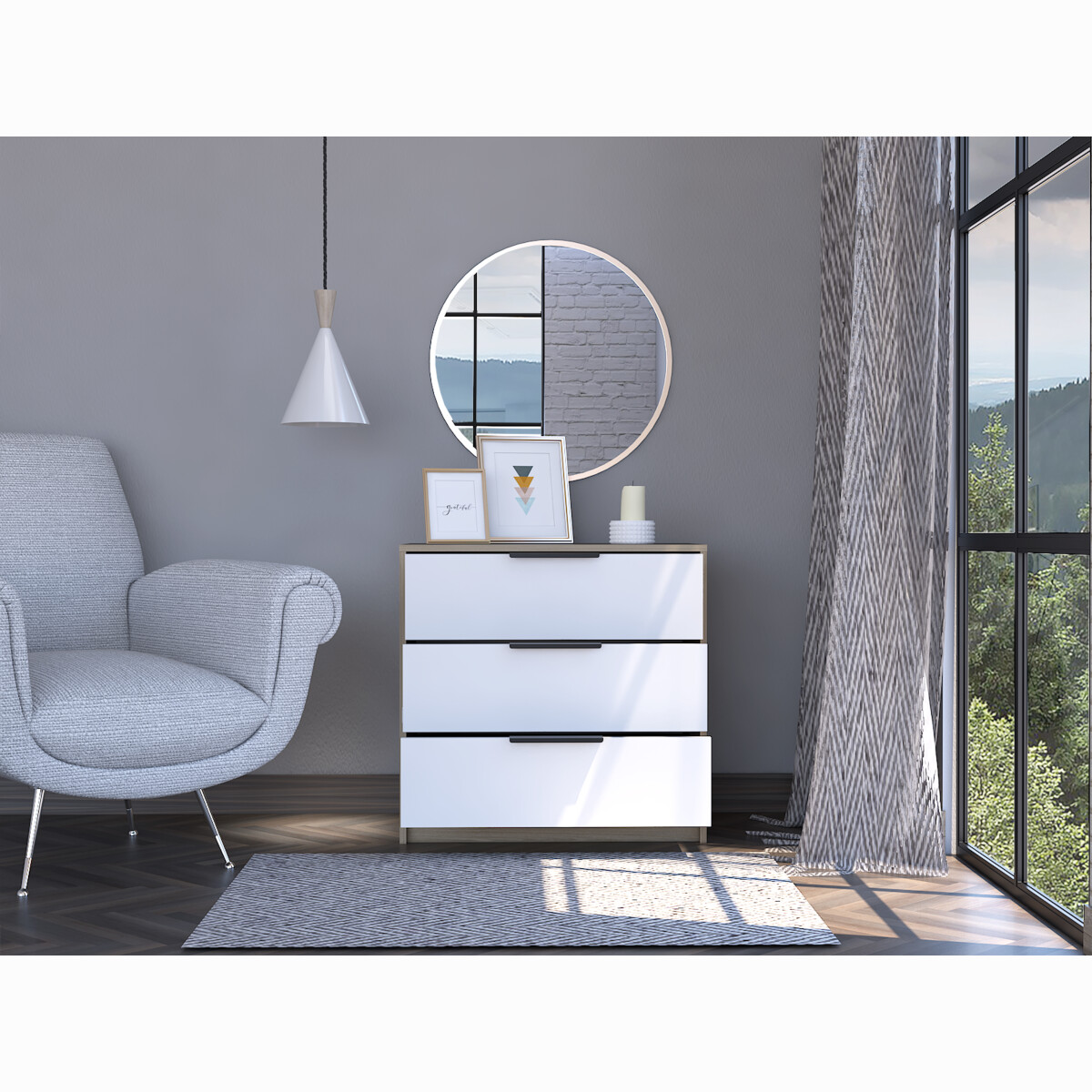 COMODA ARMABLE 3 CAJONES MODELO KAIA COLOR ROVERE BLANCO